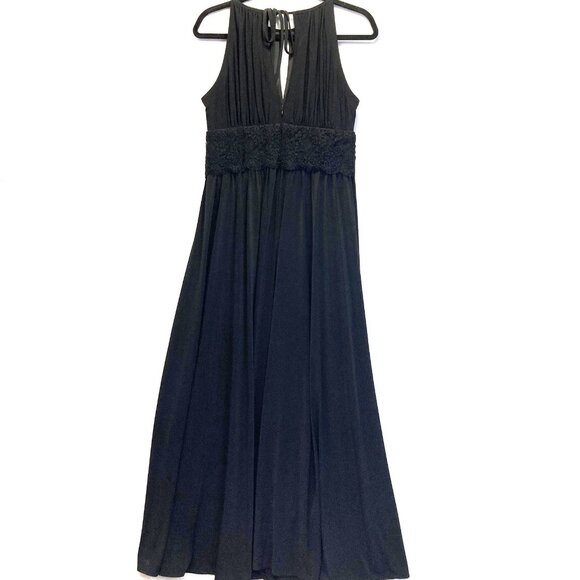 R&M Richards Maxi Dress Gown Womens 10 Black Formal Halter Keyhole Lace Stretch - Picture 2 of 16